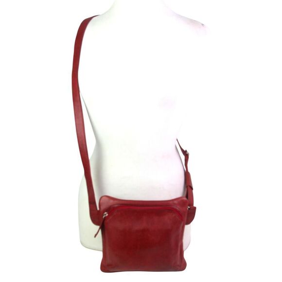 Saccoo RED GENUINE LEATHER X-BODY ORGANIZER MESSENGER SHOULDER BAG HANDBAG PURSE - Picture 7 of 13